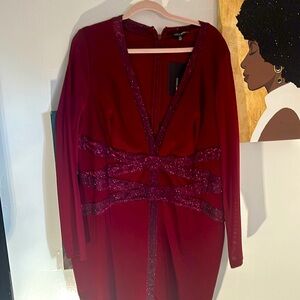 Long sleeve mesh dress burgundy